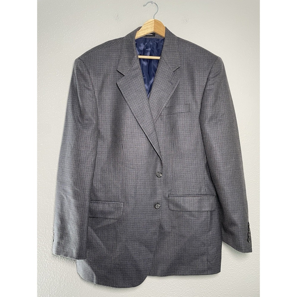 Lauren Ralph Lauren‎ Coat Blazer Silk Wool Mens 44R Gray Blue Houndstooth Suit